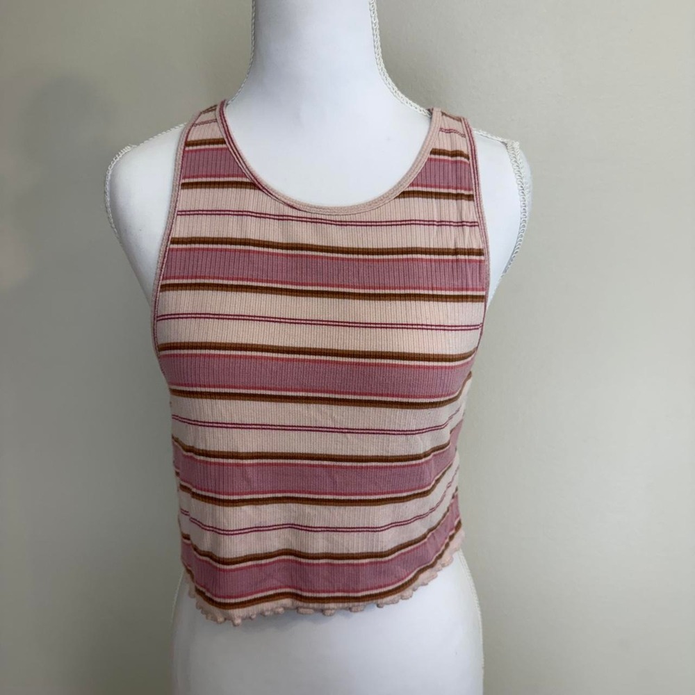American Eagle Striped Scallop Hem Crop Tank Top Womens L